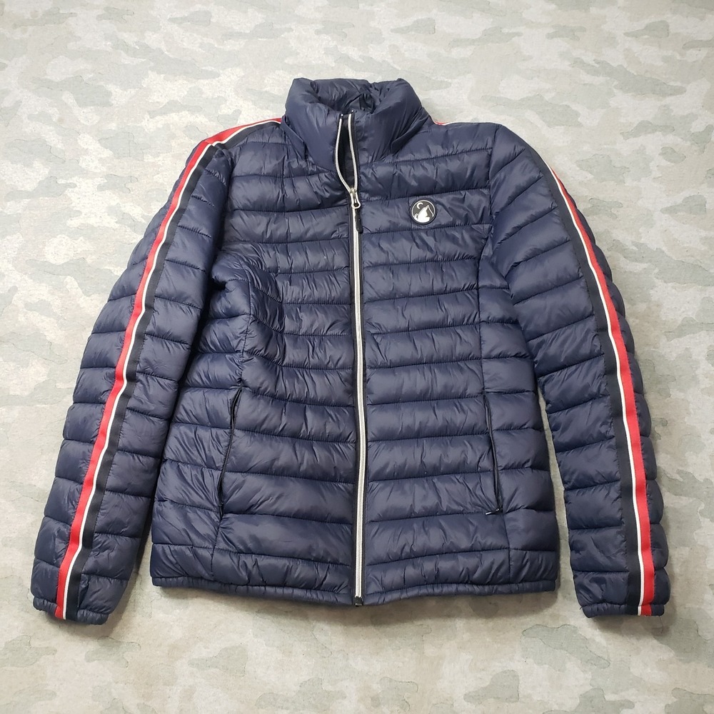 Zyia Active Puffer Jacket Womens Large Blue Full Zip Pockets Long Sleeve